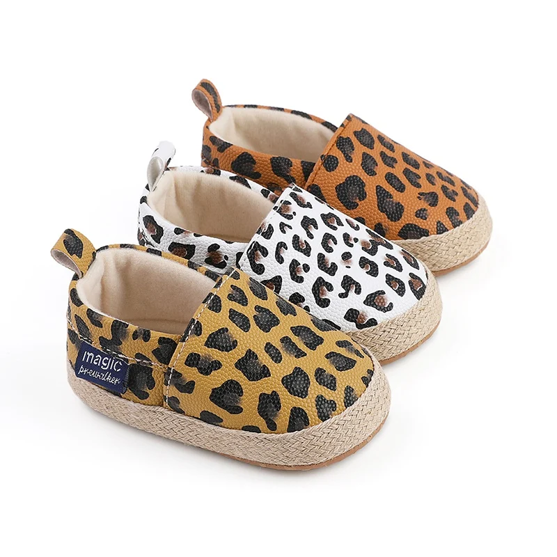 

Baby Leather Shoes Boys Girls Leopard Print Walking Shoes Rubber Sole Anti-slip Toddler First Walkers Newborn Crib Toddler Shoes