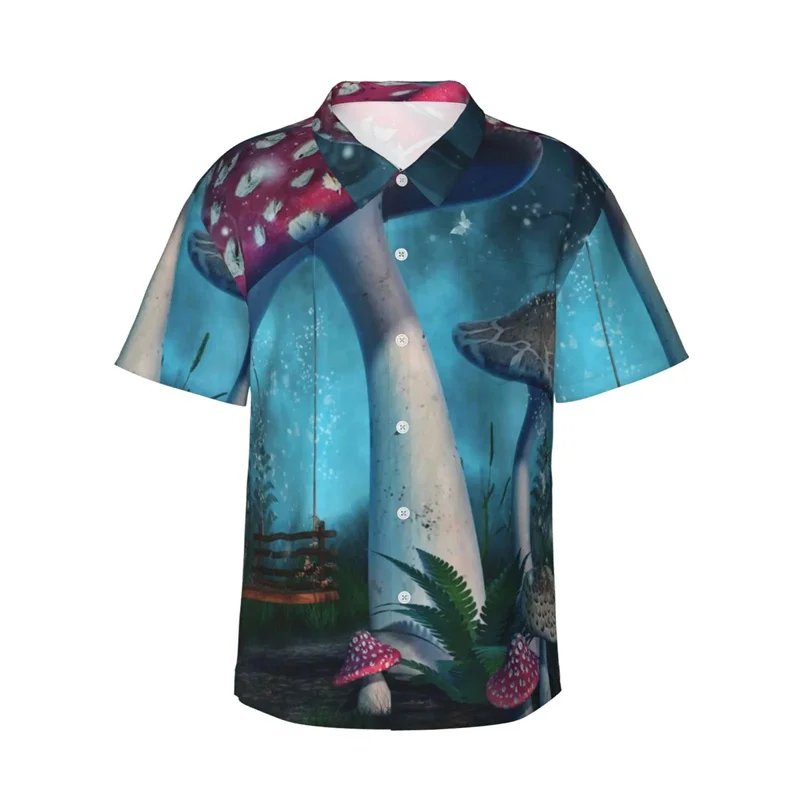 thumbnail image 1 of Camisa hawaiana divertida para hombre, con estampado de hojas de ginkgo y hongos, de manga corta, con botones, para playa, ropa informal de calle para niños y mujeres, 1 of 4