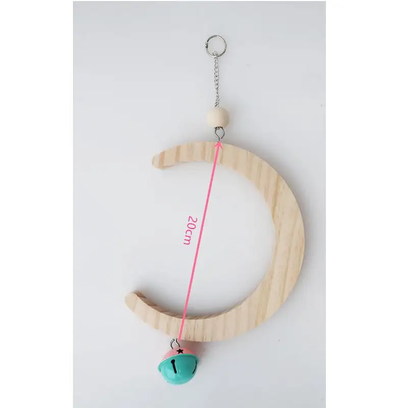 Big Size Hanging Swing Parakeet Solid Wood Ring Moon Shaped Bird Cage Branch Training Toy Holding Station Shelf for Parrot
