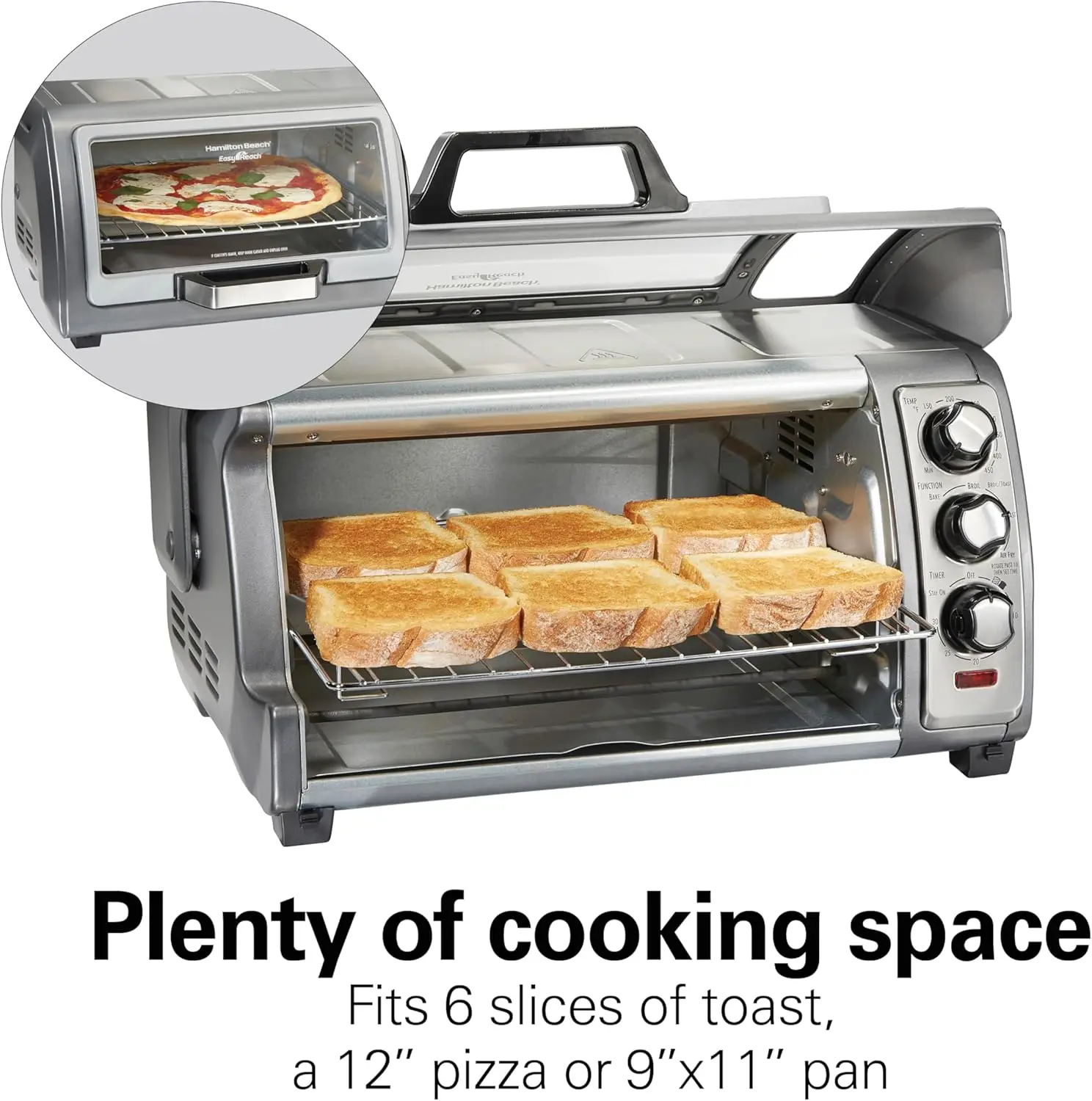 Beach Toaster Oven Air Fryer Combo with Large Capacity, Fits 6 Slices or 12” Pizza, 4 Cooking Functions for Convection, 4
