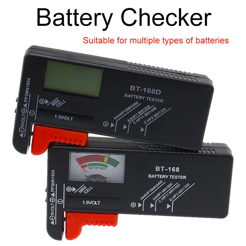 1Pcs BT-168 BT-168D Digital Battery Tester LCD Display AA/AAA/C/D/9V/1.5V Button Cell Battery Capacity Check Detector battery tester