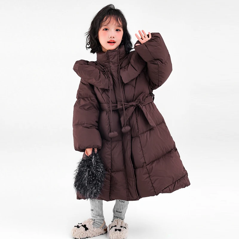여아용 면 코트 플러피 롱 아동복 겨울 두꺼운 파카 코트 단색 캐주얼 야외 스노우 의류 RM77