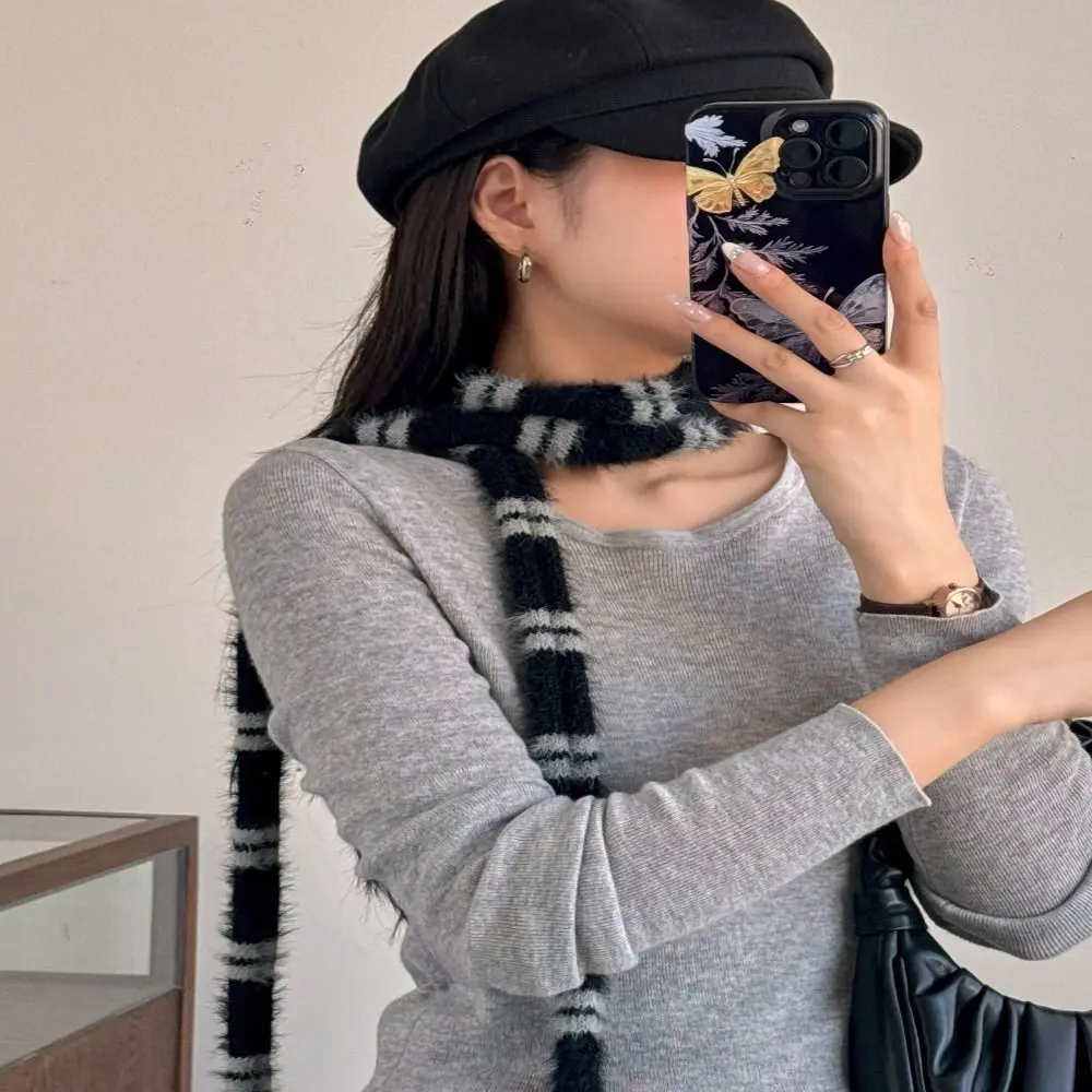 Autumn Winter Slender Striped Scarf Plush Creative Long Strip Scarf Imitation Mink Fur Party Clothes Accessories Neck Warmer