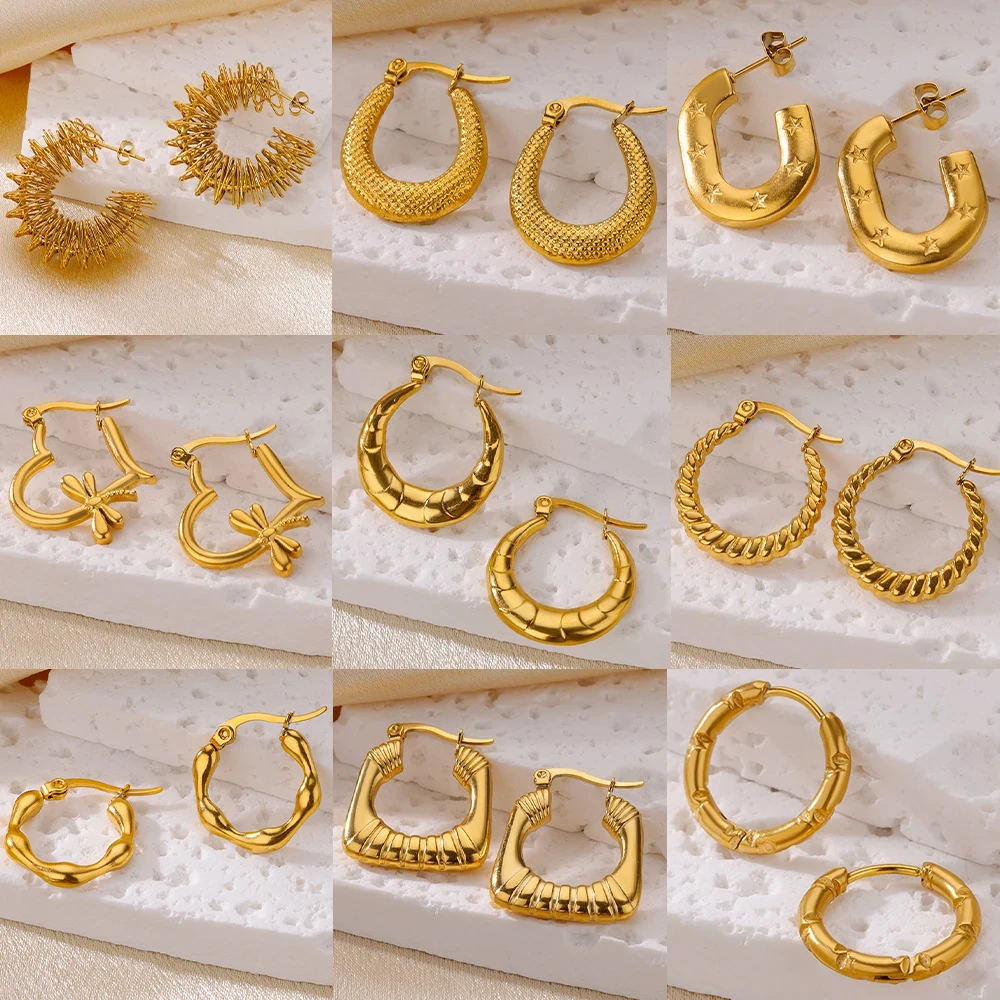 

Trendy Round Stainless Steel Hoop Earrings for Women Simple Gold Color Earring Waterproof Ear Piercing Jewelry Birthday Gifts