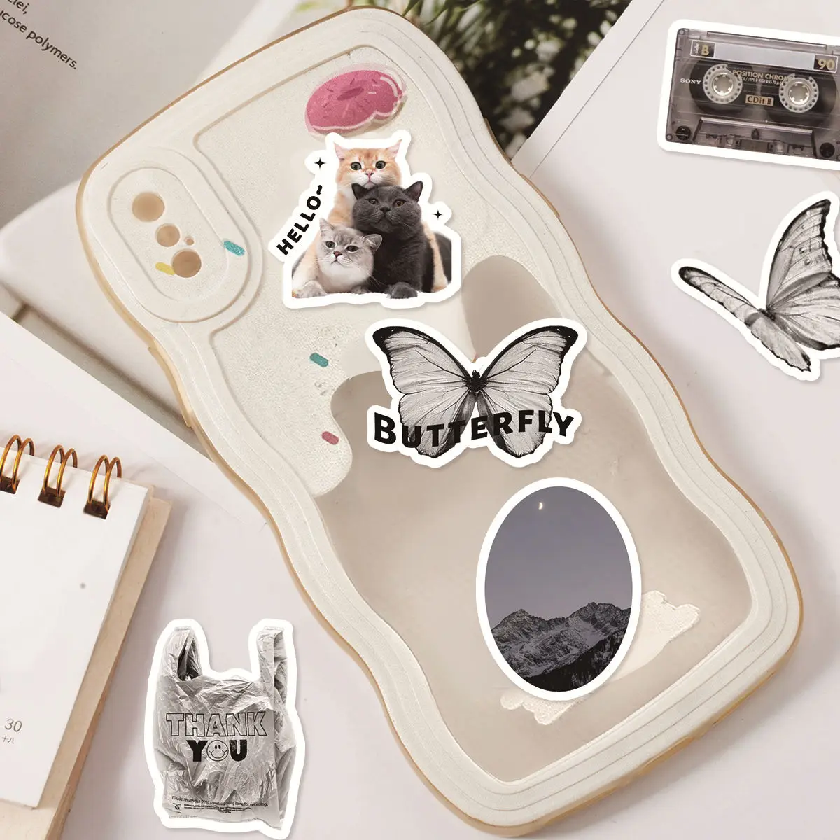 61PCS 간단한 조각 PVC 낙서 스티커 스티커 미적 장식 스크랩북 DIY 어린이 전화 문구 용품