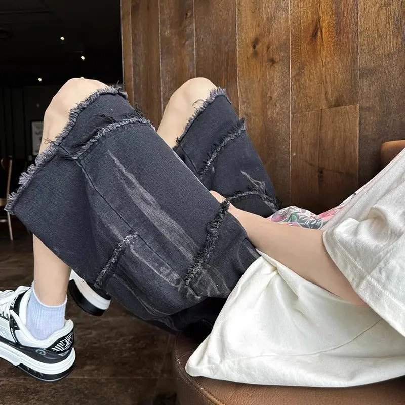 Denim Shorts Summer Jeans Shorts Men's New Loose Straight-leg Tie-dye Design Five-point Denim Shorts
