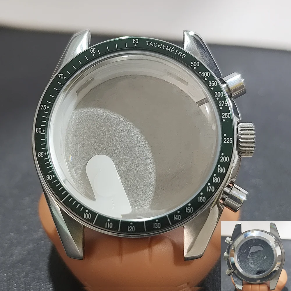 Moon Phase Chronograph Watch Case - 39.7MM Stainless Steel with Moon Pattern Back