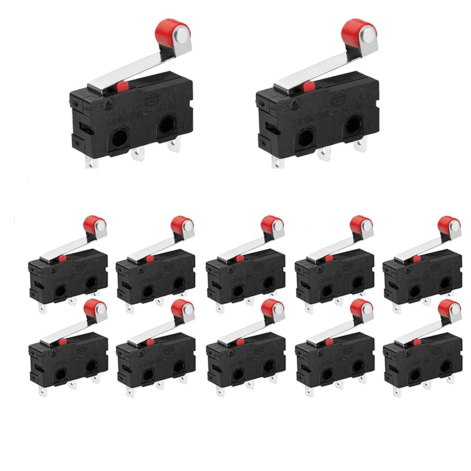 10 Pz Finecorsa Con Braccio Leva Rullo Momentaneo Ac 250V 5A Spdt 1No 1Nc Azione A Scatto 3Pin Normalmente Aperto Chiudi Finecorsa