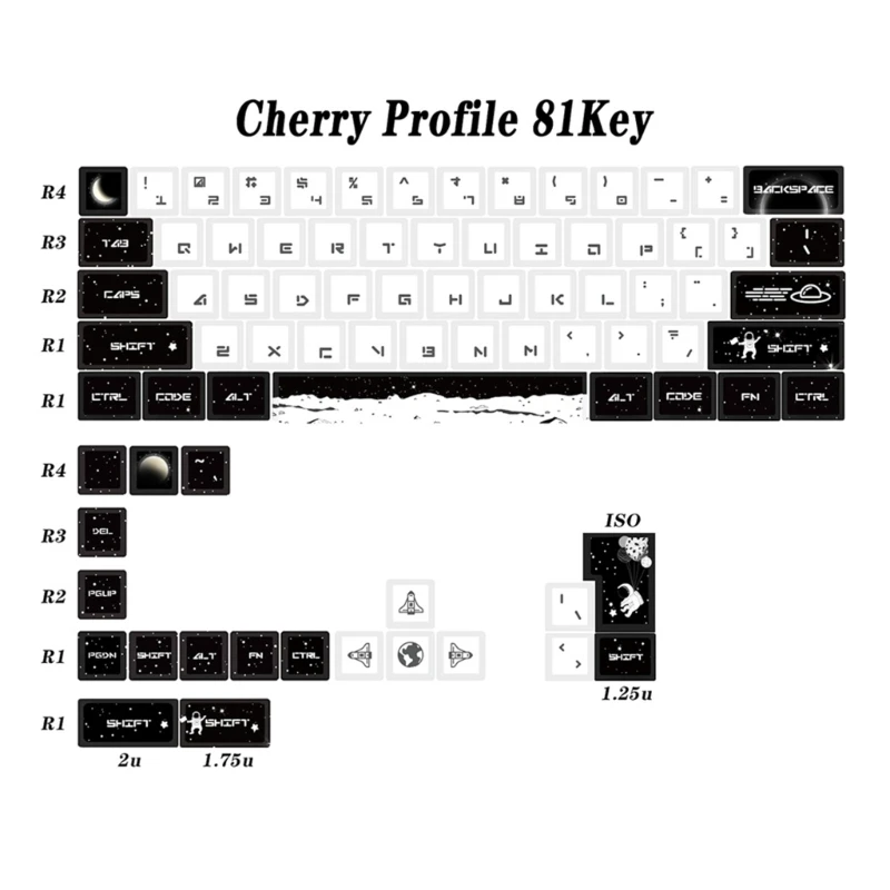 

PBT Dye-Sub Keycaps 81pcs Cherry-Profile Keycap for Game Mechanical