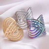 1/3Pcs Stainless Steel Geometric Hollow Wide Open Rings Trendy Exaggerated Finger Bijoux Anillos Jewelry 4