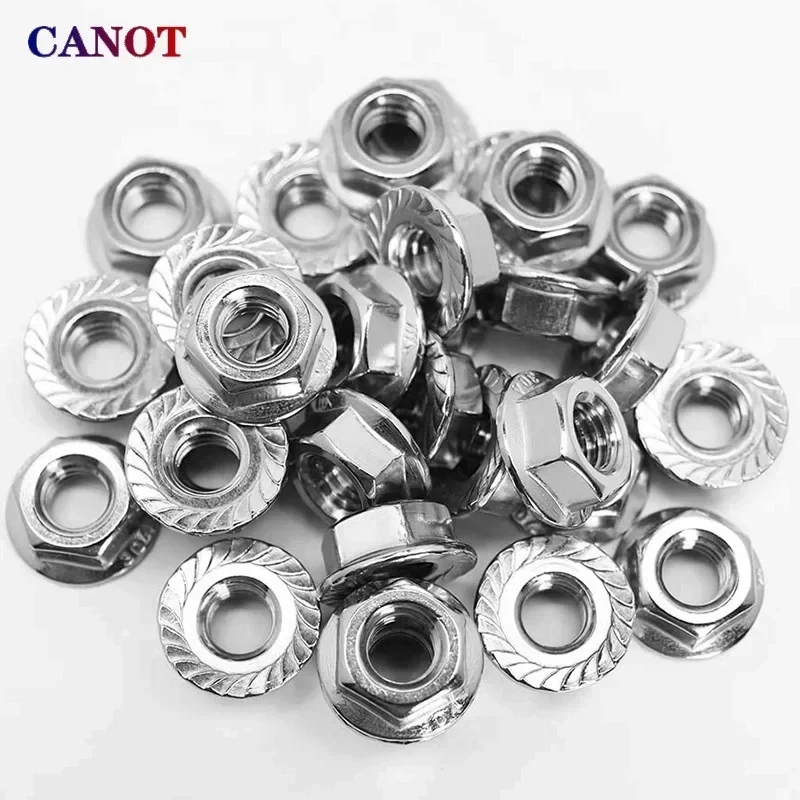 Hexagon Hex Head Serrated Spinlock Lock Flange Nuts DIN6923 M3 M4 M5 M6 M8 M10 M12 M16 M20 304 Stainless steel 50 Pieces