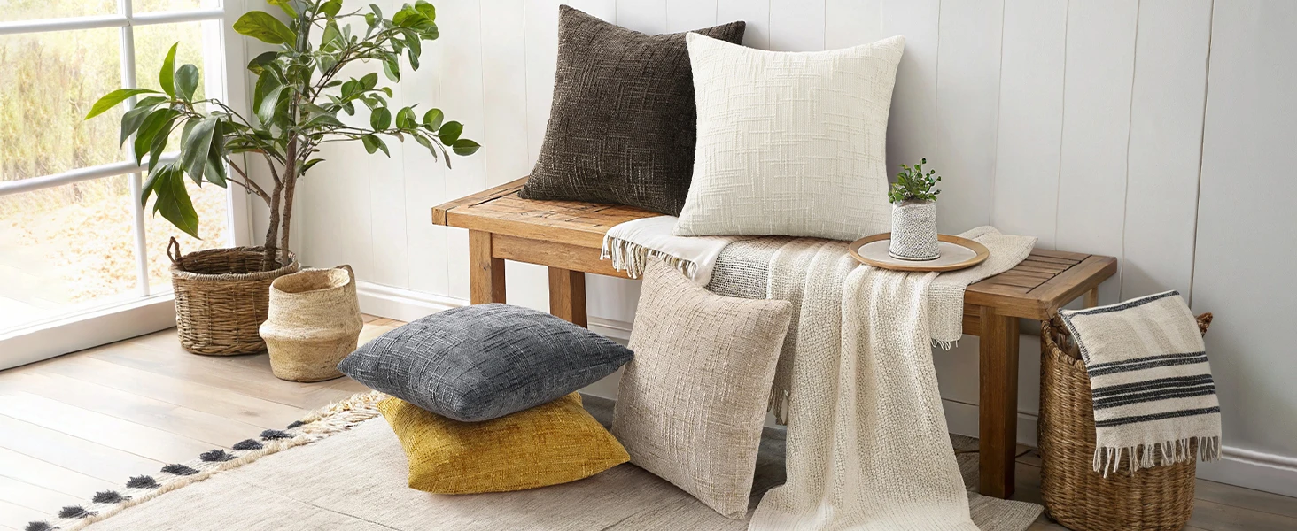 Gelbe Chenille-Kissenbezüge Frühlings-Boho Dekorative Strukturierte Neutrale 45x45CM Kissenhülle für Couch Sofa Bett Wohnzimmer – Detail 3
