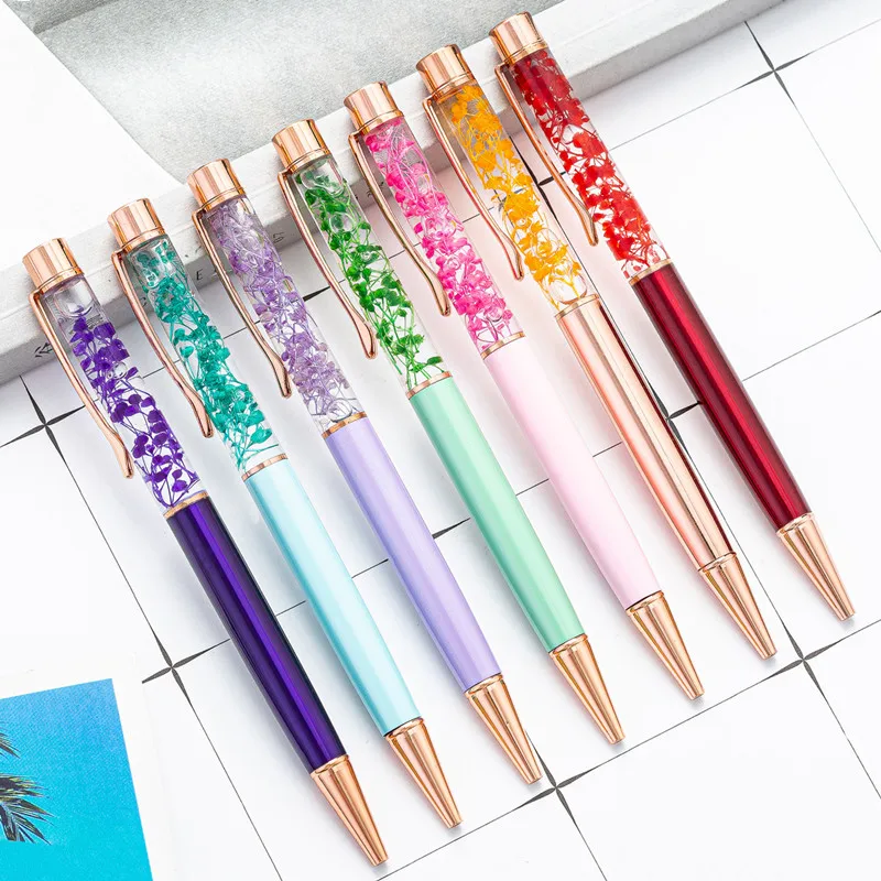 Kawaii Creative Eternal Flower Ballpoint Pen Metal Crystal Ballpoint Pens Student Stationery Office Pen Lettering Custom Logo 10 colors ballpoint pen kawaii stationery cute pens novelty cute kawaii pen student writing gel pens learning office supplies