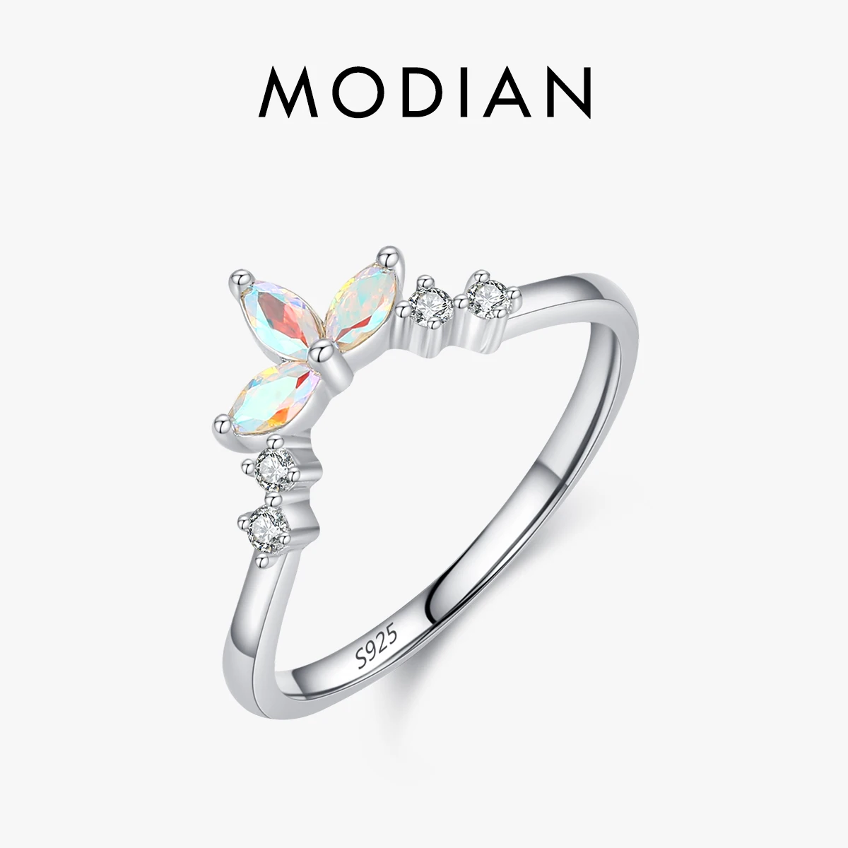 MODIAN prawdziwe 925 Sterling Silver Fashion Crown Ring Finger dla kobiet tęczowy ogień cyrkon ślub obrączka zaręczynowa Fine Jewelry