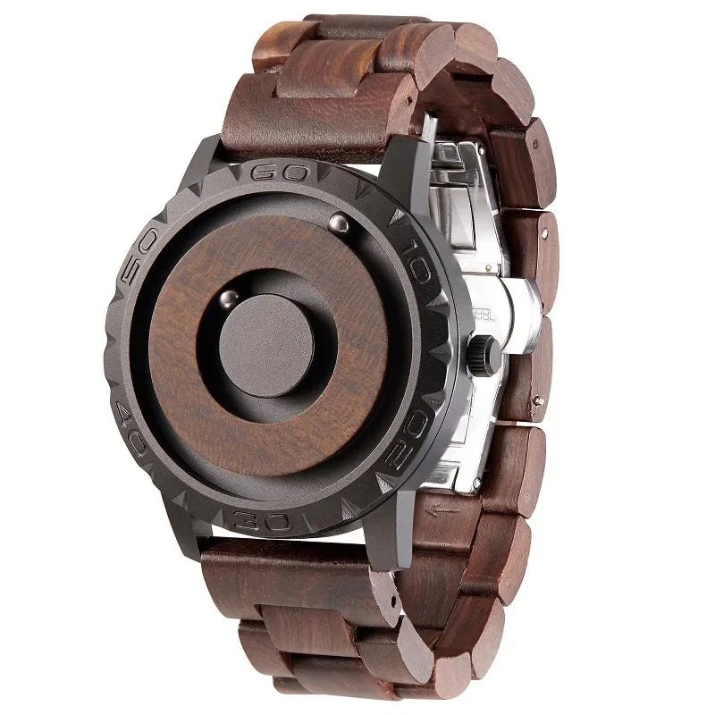 

EUTOUR Fashion Creative Magnetic Ball Watch Quartz Wooden Watch Swiss ETA Movement Cool Concept Bezel-Less Design Watch