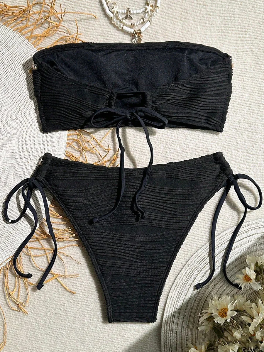 XS - XL Bandeau Wrinkled High Cut Bikini Women Swimwear Female Swimsuit Two-pieces Bikini Set Shells Bather Bathing Suit Swim 2