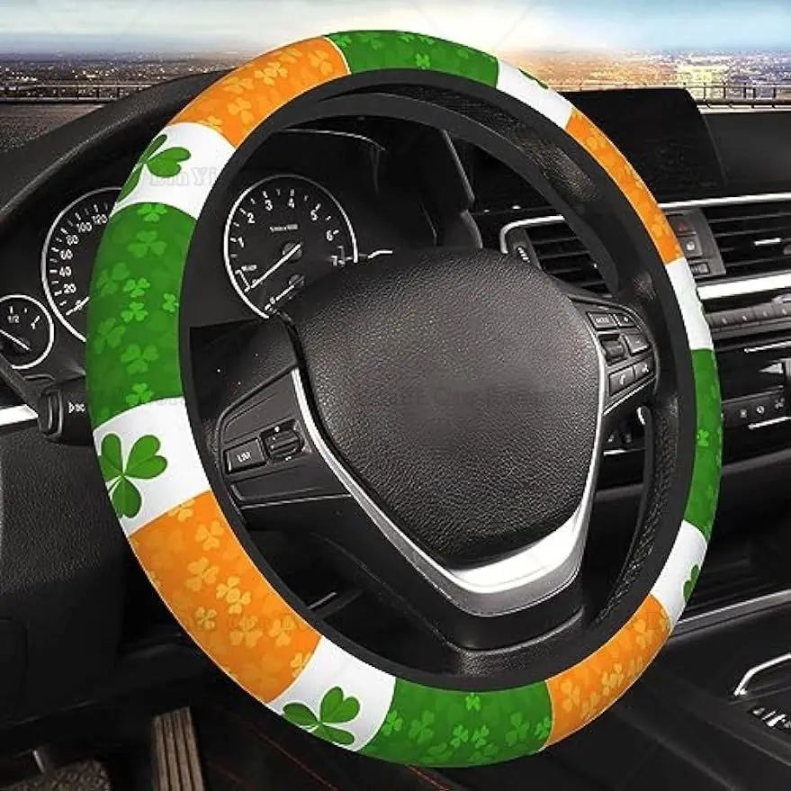 Irish Flag Car Steering Wheel Cover Eco-Friendly and Durable Car Interior Enhancement 15 inch 1
