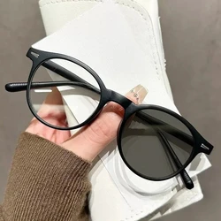 Enhanced Retro Round Frame Photochromic Glasses - HD Blue Light Blocking & UV Protection (Matte black)