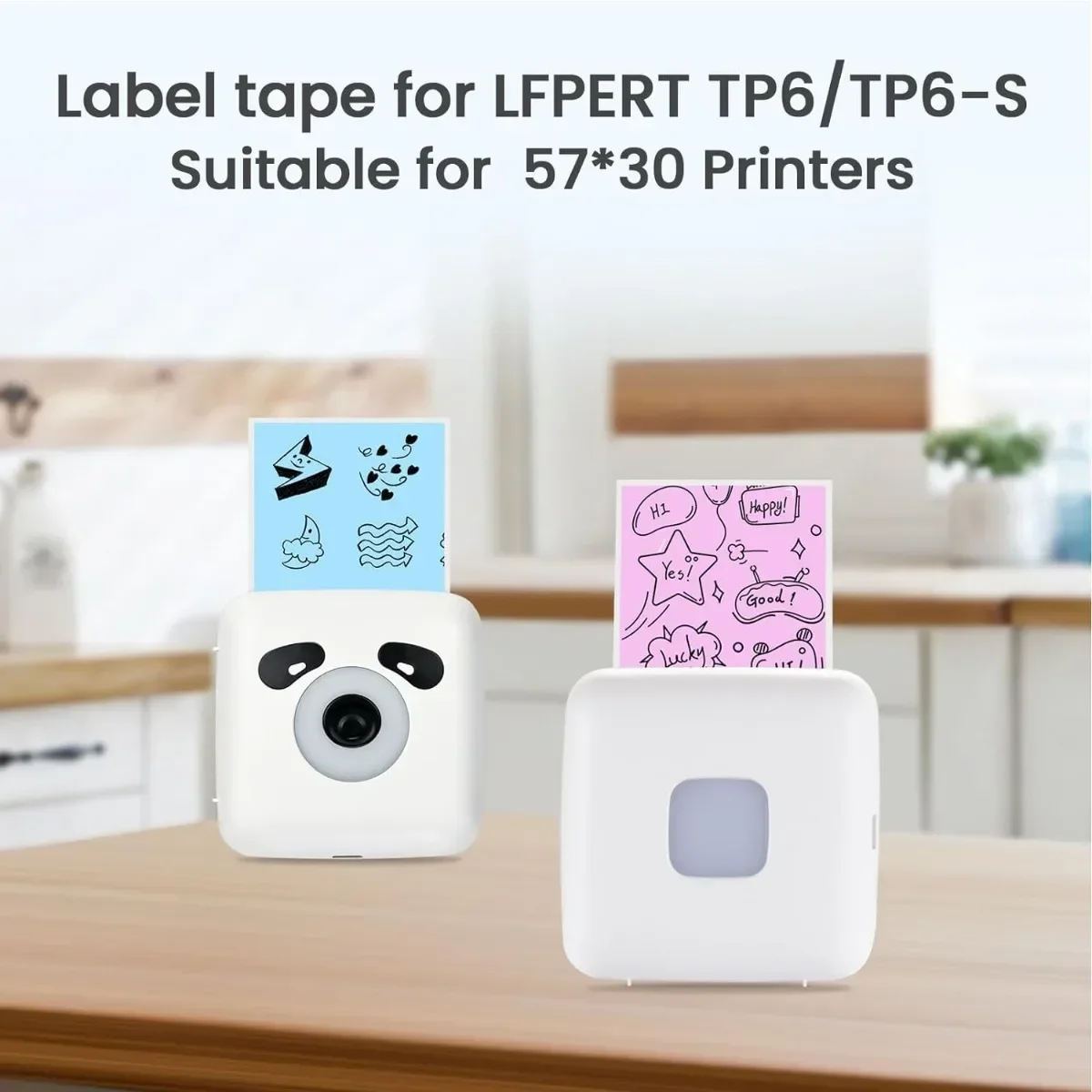 TP6/TP6S 용 다채로운 자체 접착 열 스티커 용지, 방수 및 내유성, 57x30mm, 3 롤, 3.8m/롤