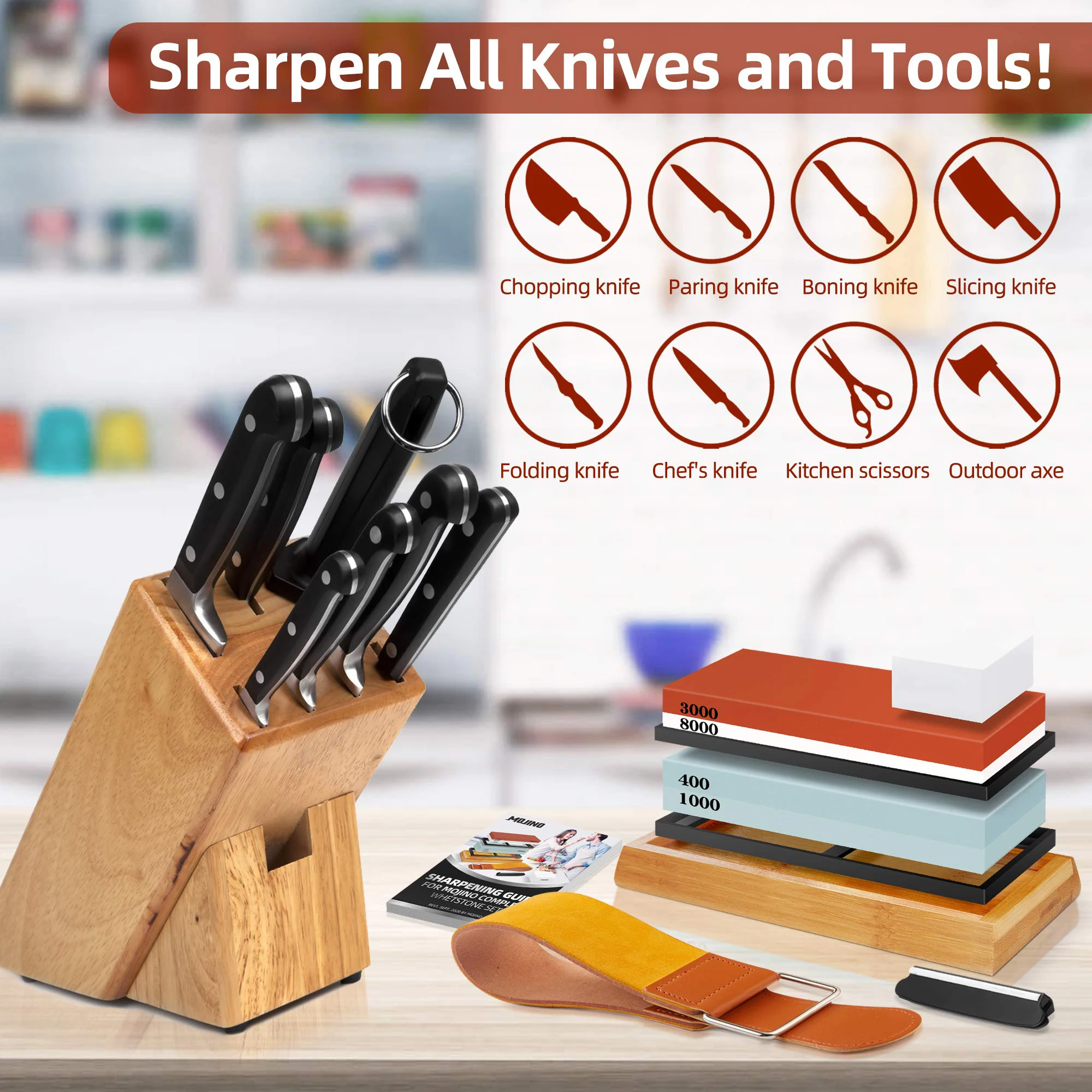 Sharpening Stone Whetstone Set 400/1000 3000/8000,Professional Whetstone Knife Sharpener, Knife Sharpening Stone Kit Angle Guide