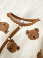 Winter Newborn Infant Baby Boys Romper Bear Print Long Sleeve Button Up Front Rompers Kids Onepiece Soft Fashion Baby  Clothing 3