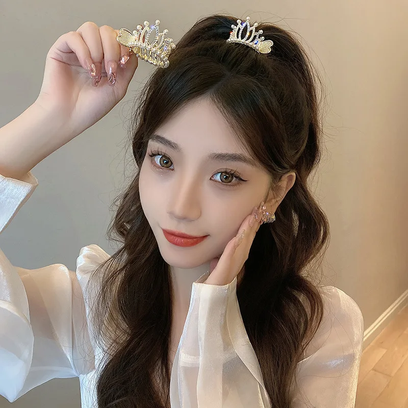 Luxury Crysta Hair Claw Crown Flower Girl Hair Tie Rubber Band Summer Accessories Hats and Headgear for Weddings Korean Fashion