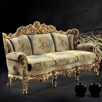Three person sofa for living room integrated furniture European luxury palace large size carved gold