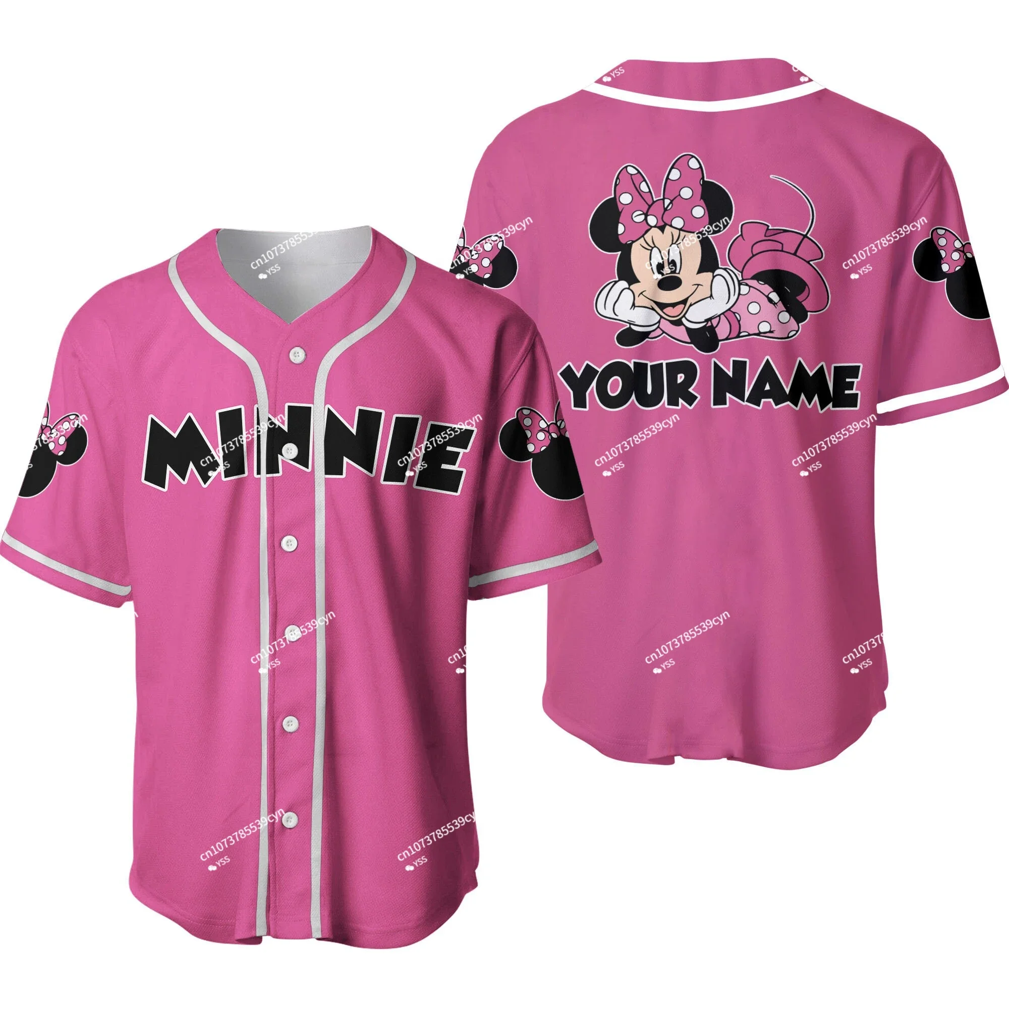 

Cute Minnie Mouse Black Pink Disney Customizes Your Name Baseball Jacket