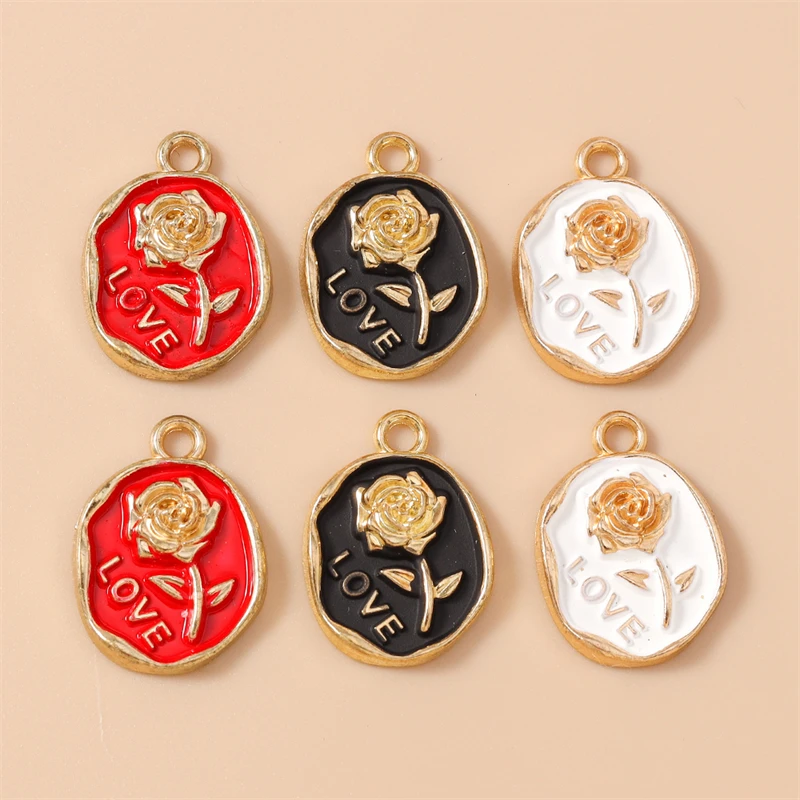 20 Stück 15 x 21 mm niedliche Emaille-Rosen-Blumen-Charms-Anhänger für die Herstellung von Tropfen-Ohrringen, Halsketten, Armbändern, DIY-Handwerk, Schmuckzubehör – Detail 2