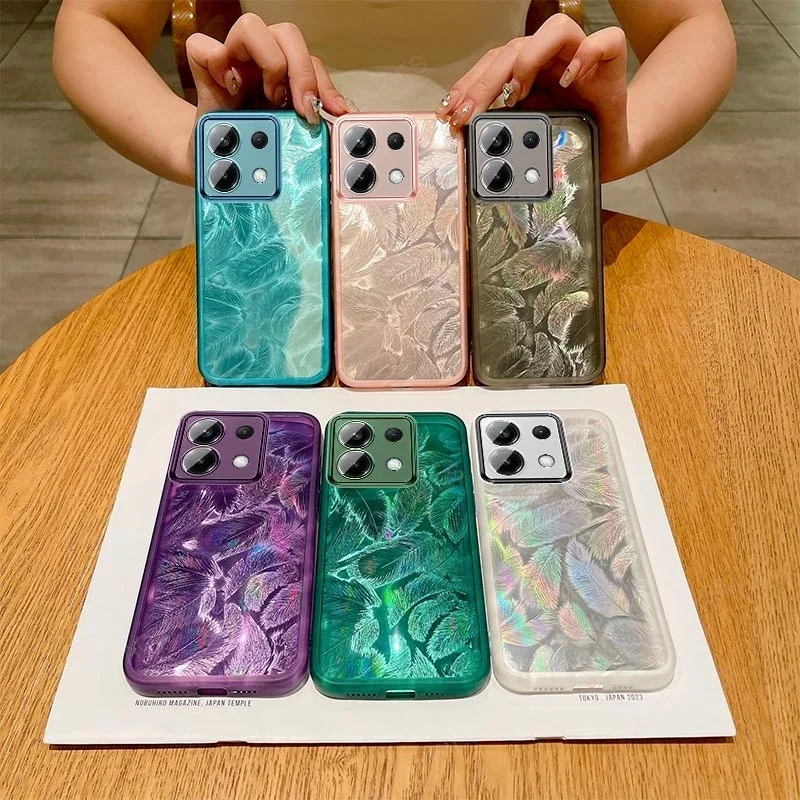 Feather Glitter Soft Silicone Case with Lens Camera Protection and Clear Bumper