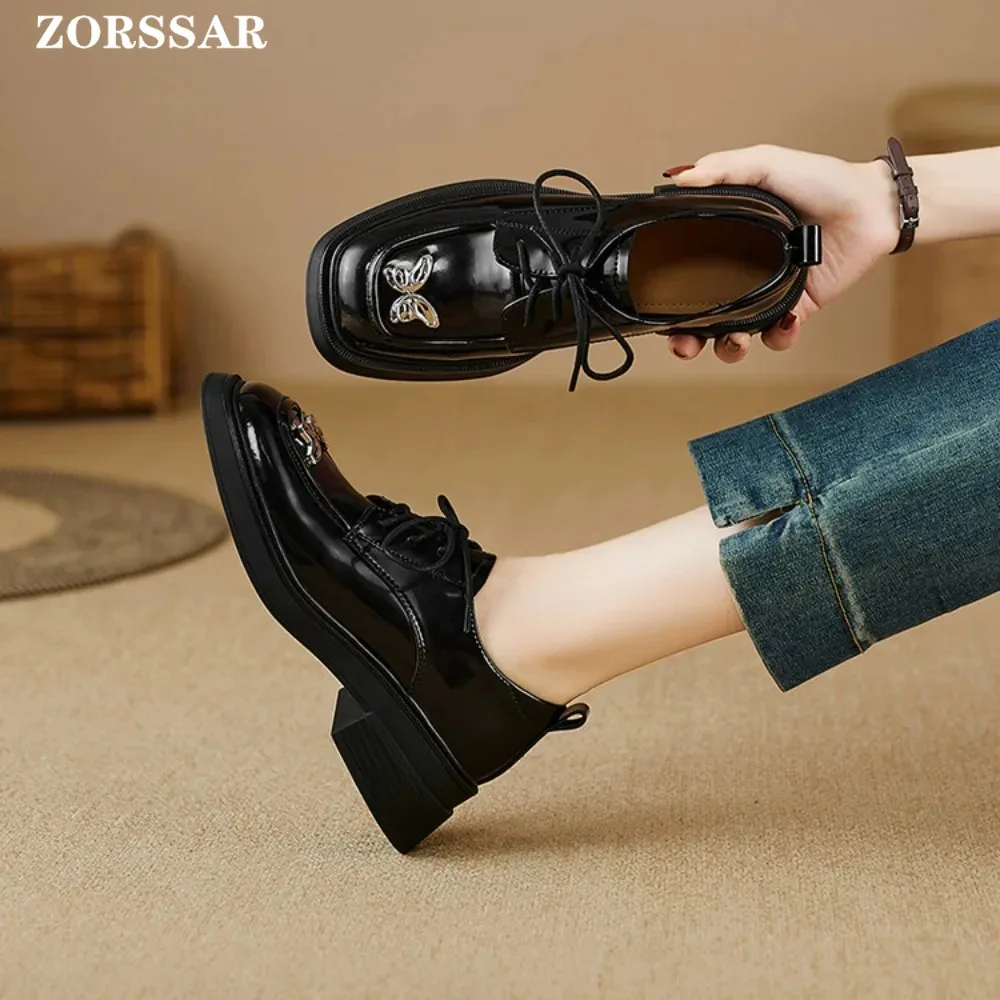 

Classic Retro Women Oxford Shoes 2024 New British Style Loafers Women Black White Non-Slip Genuine Leather Women's Casual Shoes