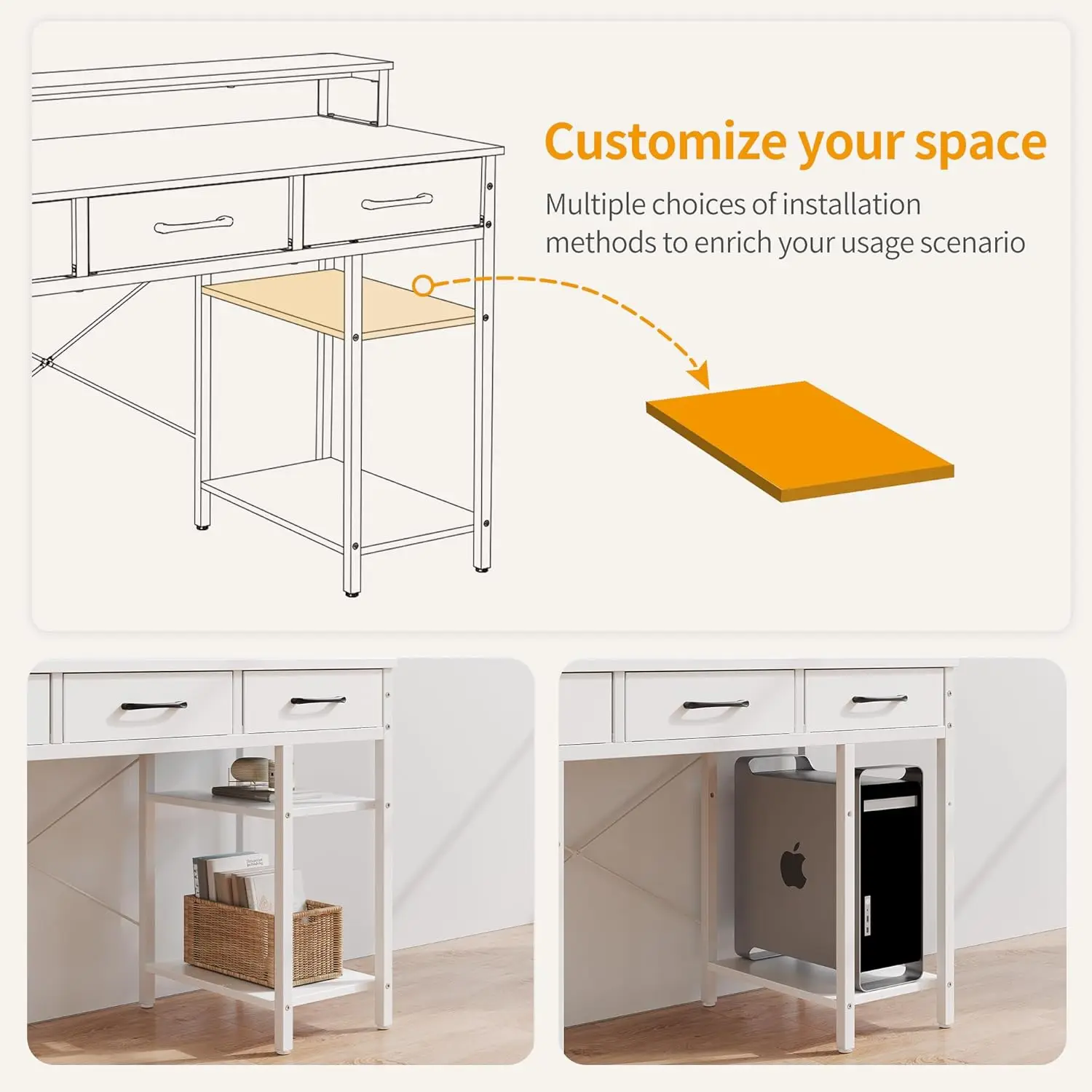 47 Inch Computer Desk with 3 Drawers and Storage Shelves, Small Home Office Desk with Monitor Stand, Study Writing Table 5