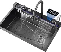 Digital Display Embossed Nano Sink with Pressurized Cup Washer and Two Waterfalls 29.5 Inch 1