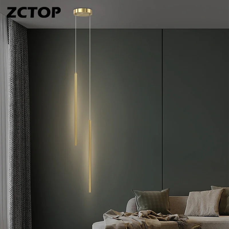 Bedside Chandeliers Modern Minimalist Restaurant Bar Table Led Copper Lamp Designer Creative Cafe Bedroom Crystal Pendant Lamps