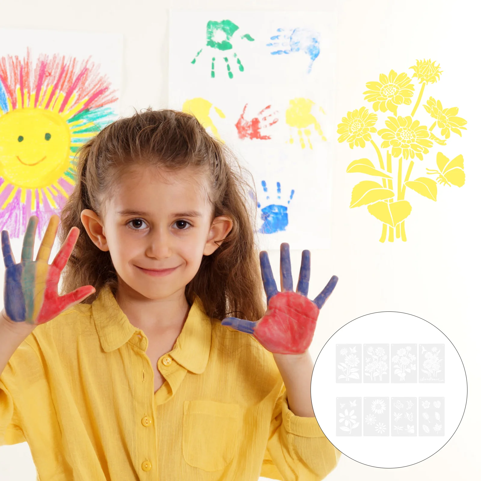 

8 Pcs Tile Stencil Sunflower Template Art Summer Adults Paint Templates Hollow Painting Student