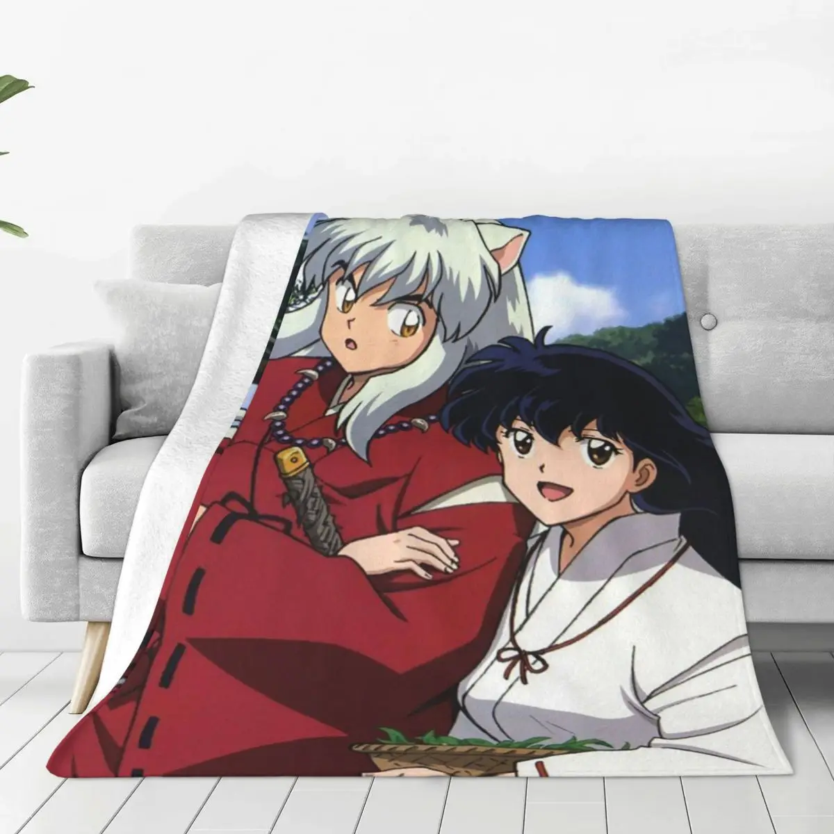 Inuyasha Cartoon Blankets Fleece Decoration Japanese Anime Portable Warm Throw Blankets For Home Office Bedding Throws