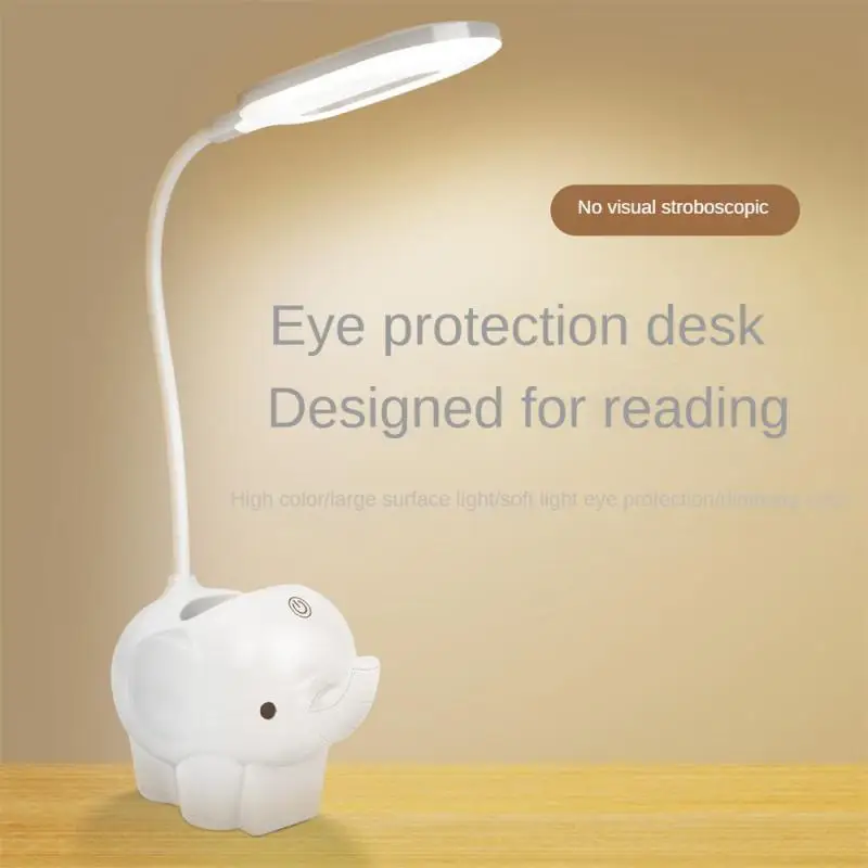 

Animal Led Touch Desk Lamp Home Desktop Decor Brush Pot Three-gear Dimming Learning Table Lamp Adjustable Night Light Elephant