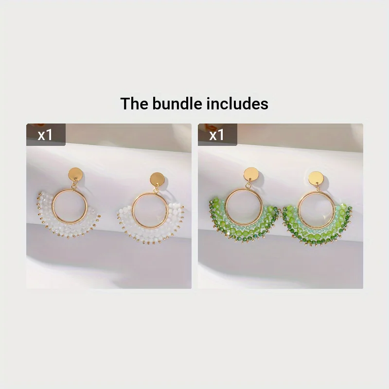 1 Pair of Bohemian Pendant Earrings, Fan Tassel Design Inlaid with Rhinestones, Fashionable Women's Jewelry Casual New 2024