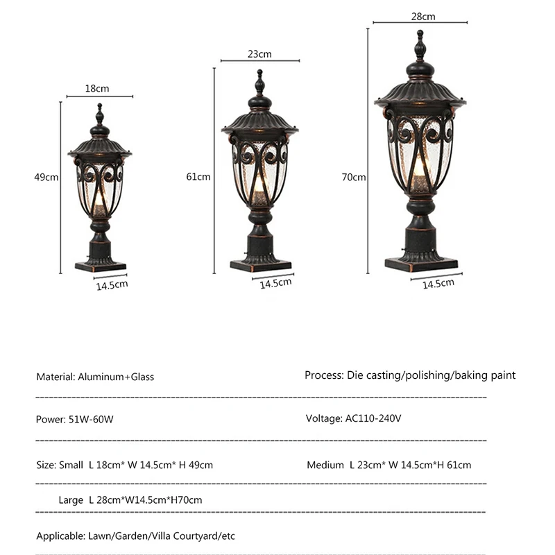 Outdoor Post Light Waterproof Pole Lantern Lighting Fixtures E27 Anti Rust Aluminum Street Lamp for Garden walkway Patio Pathway 5