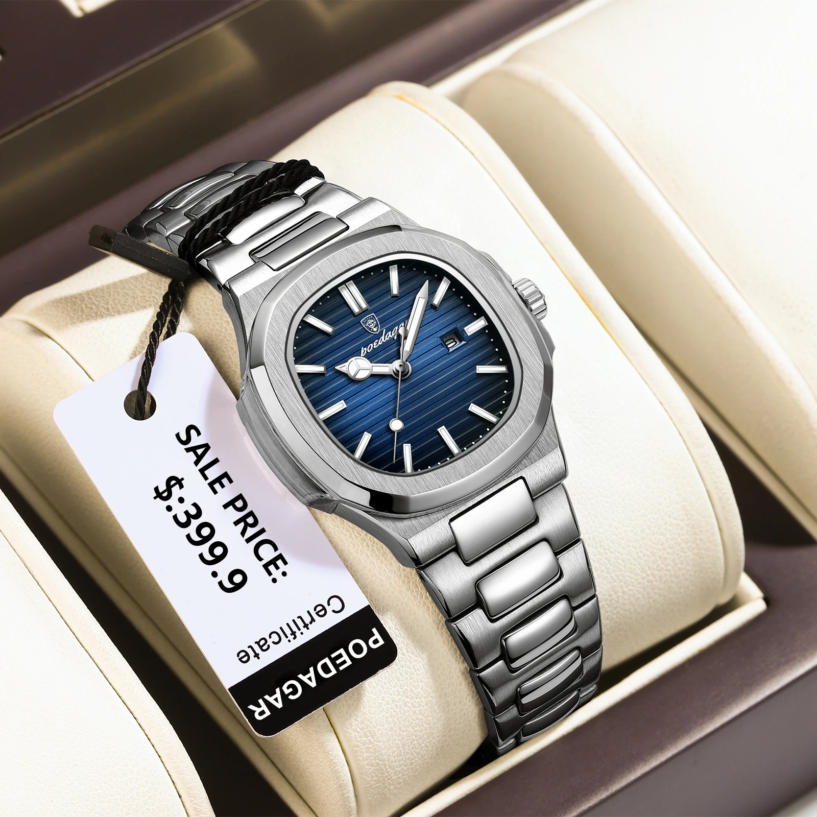 Womens Watch Waterproof Luminous Calendar Square Stainless Steel Quartz