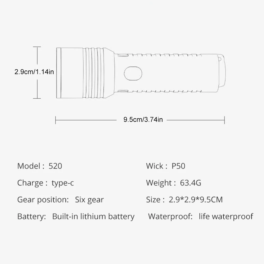 XHP50 LED مصباح يدوي محمول 500mAh 800LM Type-C USB...