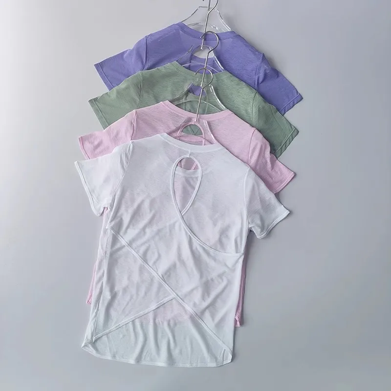 Women's Tight Sports T-shirt Quick Dry Short Sleeve Yoga T-shirt Pilates Fitting Fitness Back Hollow Out Running T-shirt 16 S2f4748ac341b4f2094e423df3fc5b614z