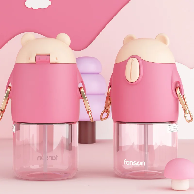 

620ml Children Water Bottle Cartoon Plastic Straw Cups With Straps Portable Drinking Bottles botella de agua бутылка для воды