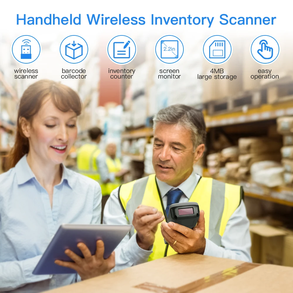 Eyoyo PDT6000 Data Collector Handheld 1D Laser Wireless Barcode Scanner 2.2 Inch TFT Screen Inventory Counter With USB Receiver