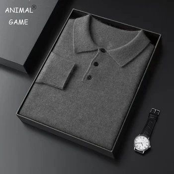 Autumn Mens Knit  Pullover Sweater Lapel Slim Fit Button Pullover HeavyWeight Polo Sweaters Outdoor Winter Warm Solid Streetwear