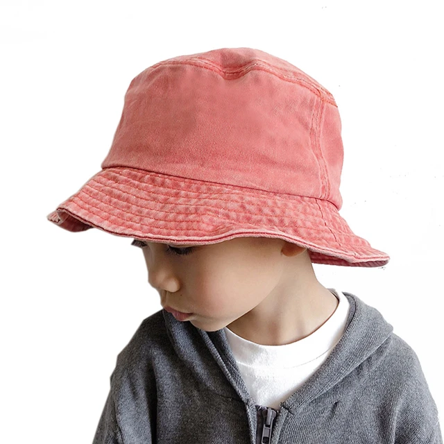 Washed Denim Bucket Hat Kids Wide Brim Cotton Fisherman Hat Girls