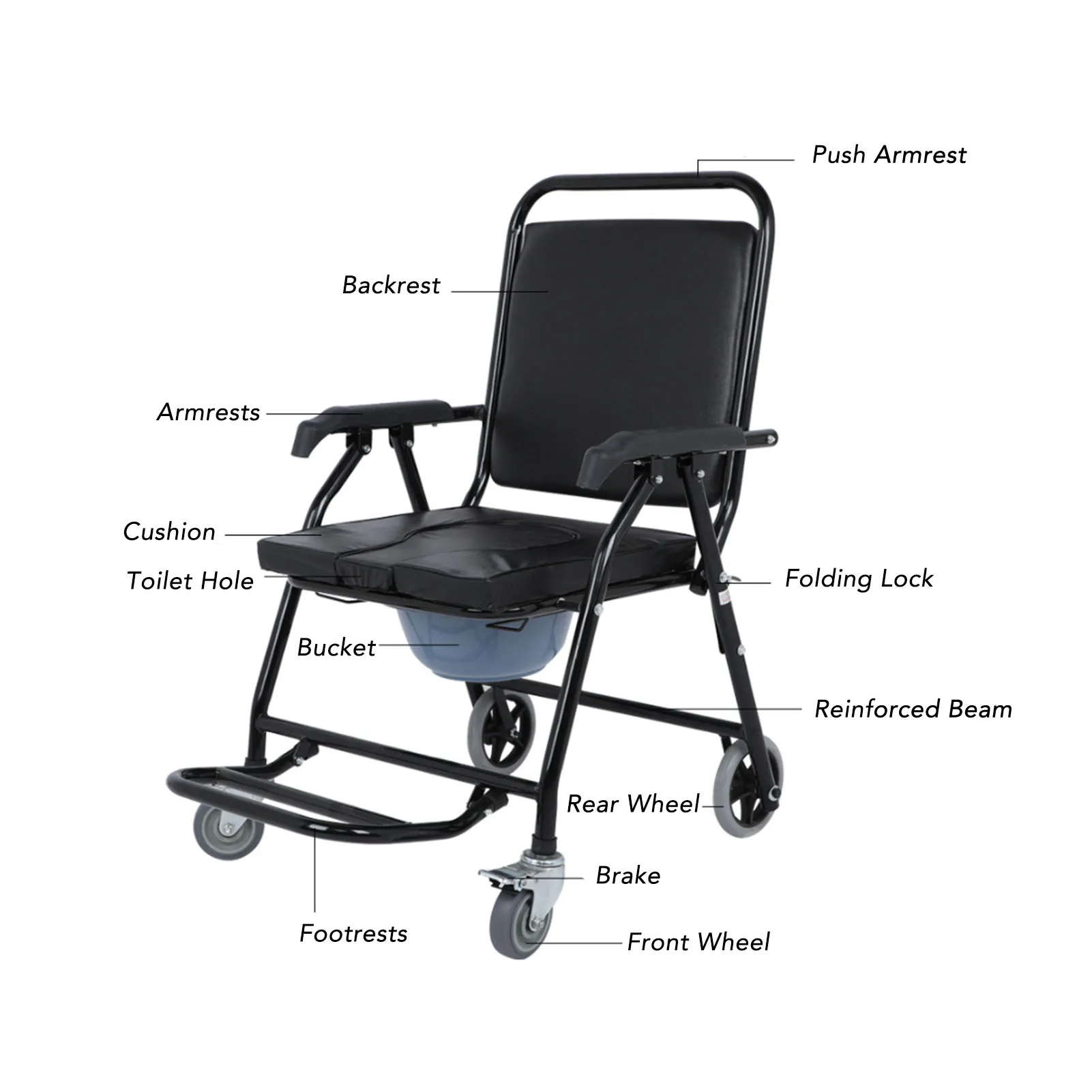 Mobile Potty Chair with Wheels Foldable High Load Bearing Capacity Thickened Toilet Wheelchair for Home Rolling Commode Chair 2