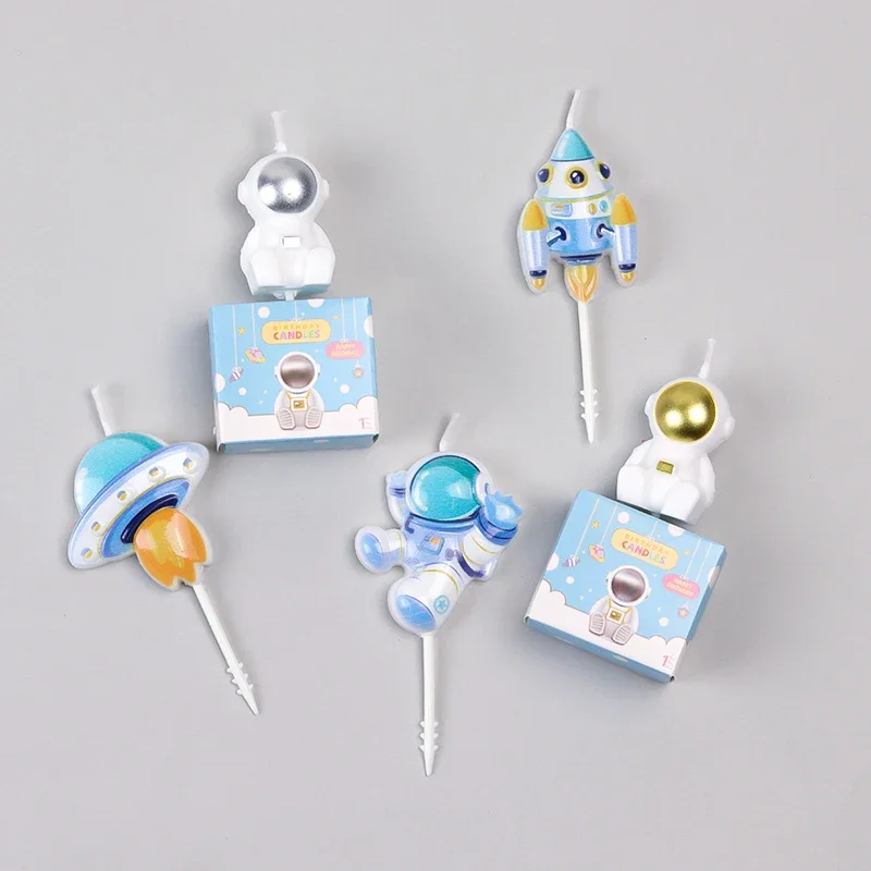 Astronaut Cake Candle Child Happy Birthday Party for Universe Outer Space Theme Birthday Party Decorations Cake Decorating Tools