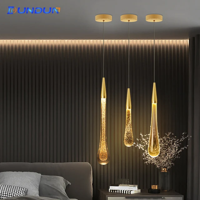 Crystal LED Pendant Lights for Bedroom Dining Room Bar Water Drop Chandelier Stair Lamp Interior Decoration Hanging Lamps