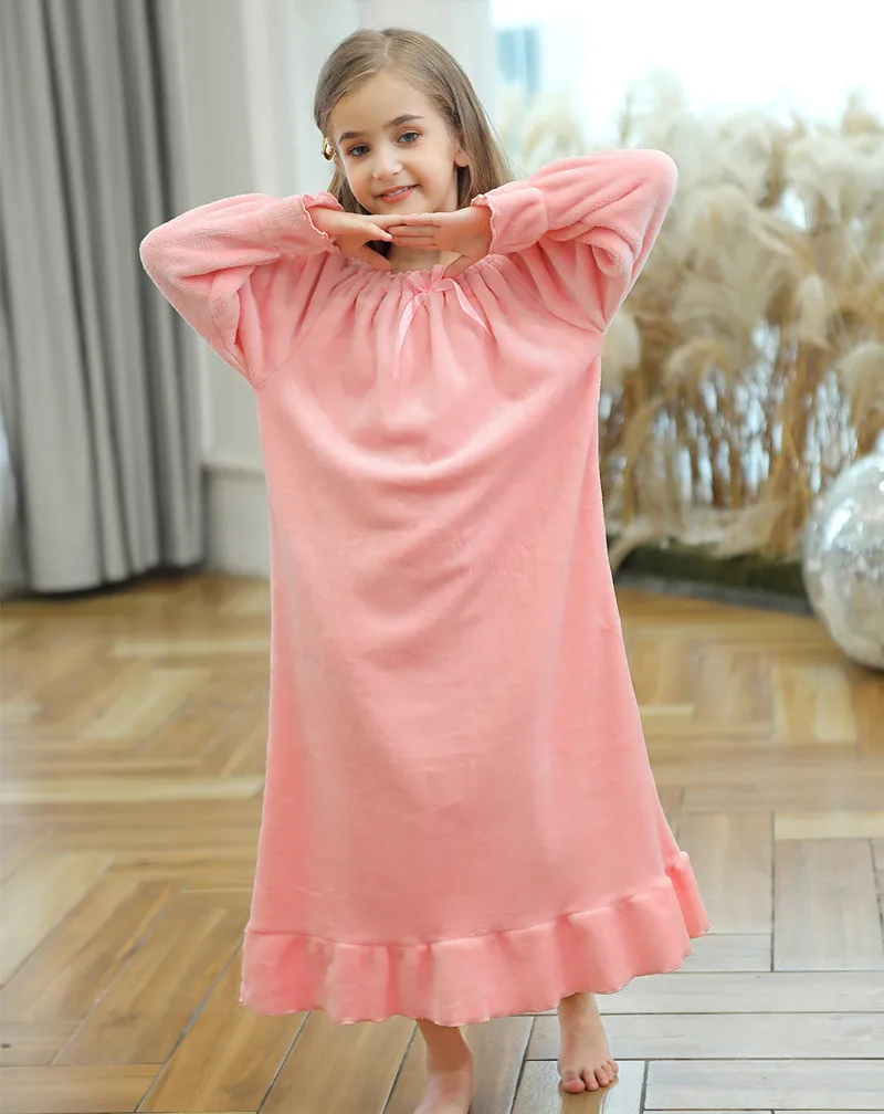 Girls Sleepwear Kids Nightgown Nightdress Pajamas for Children's Flannel Double Fleece Long Princess Autumn Winter